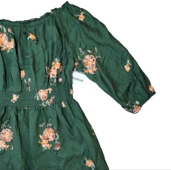 Anthropologie Kindred Embroidered Long Sleeve Off Shoulder Dress - Picture 16 of 16